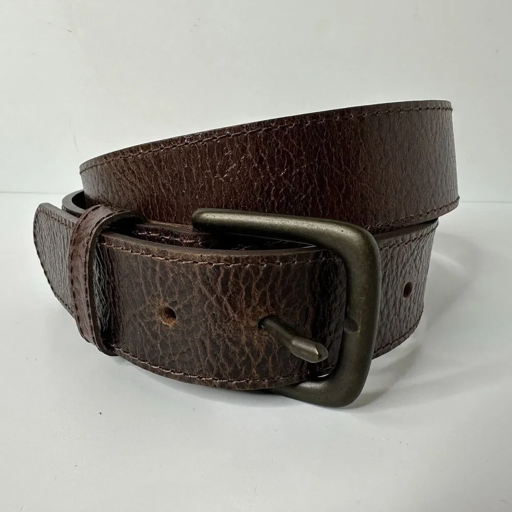Wrangler‎ Brown Pebbled Leather Belt Mens Sz 34/35 Matte Black Buckle 1.25